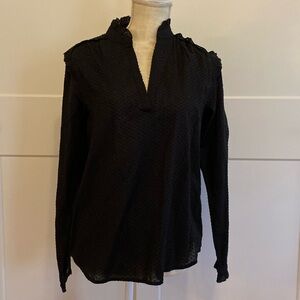 J Crew ruffle V neck popover dot blouse